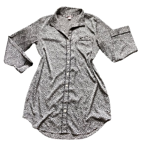 Victoria's Secret PJ Button-Up Sleep Shirt/Dress/Tunic Leopard Print L #163J - Picture 2 of 7